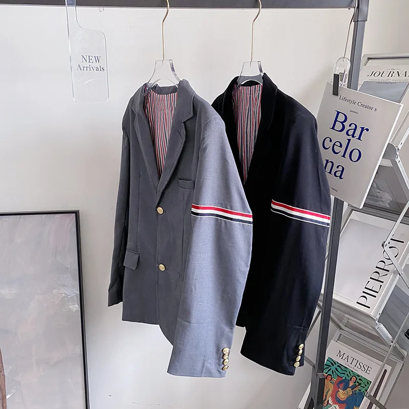 High Quality TB Armband Webbing Suit Women Loose Show Slim Sleeves Gold Button Suit British Style Lapel Casual Jacket Trend