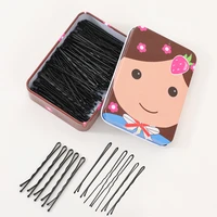 100pcs girly kids waved u shaped hair clip boxed for women high quality black metal hair accessories styling side clip wholesale