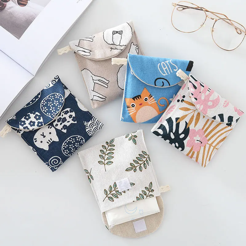 

New Sanitary Pad Pouch Mini Folding Women Cute Bag For Gaskets Napkin Towel Storage Bags Pouch Case Sanitary Pad Organizer
