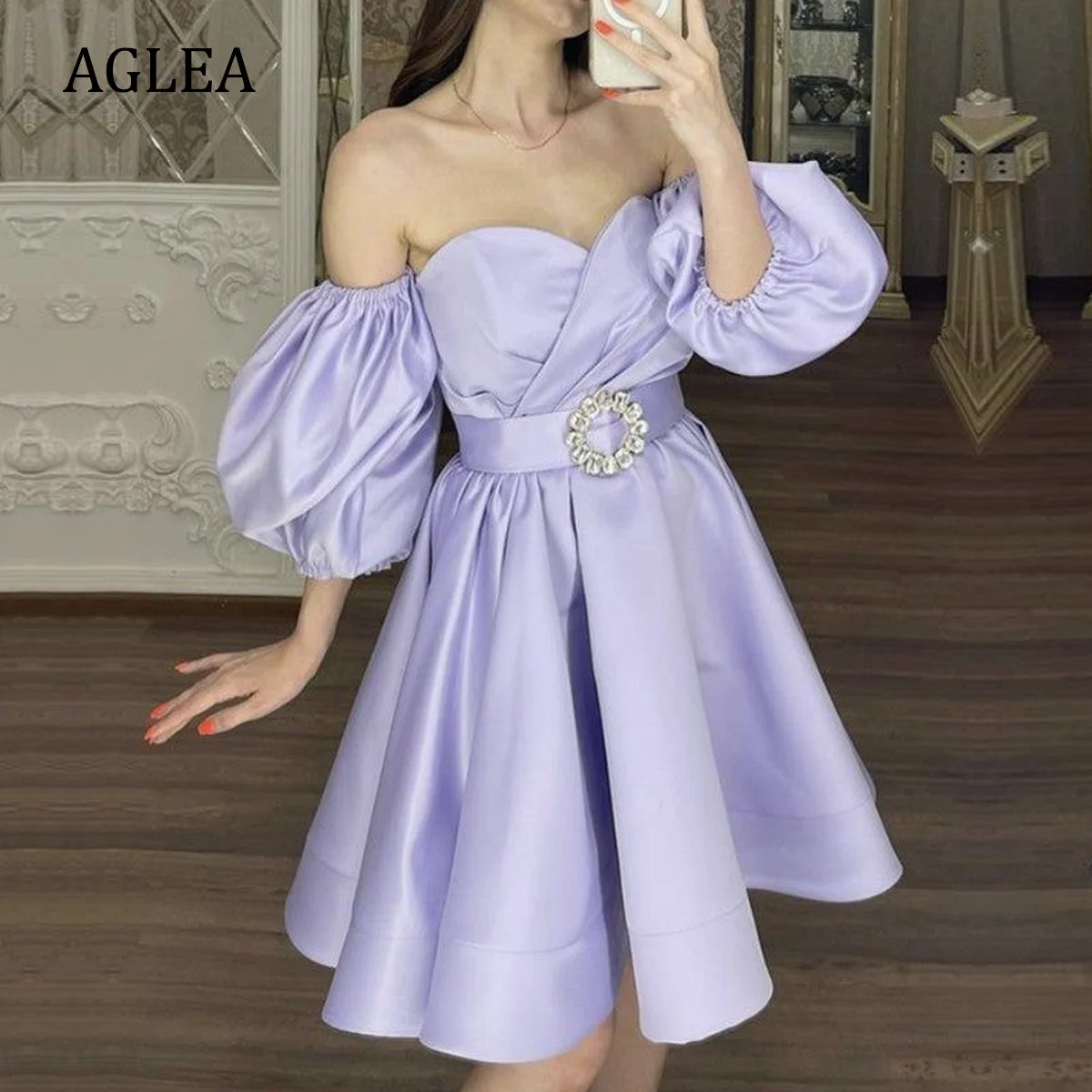 

Женские вечерние платья с драпировкой AGLEA, элегантные строгие юбки трапециевидной формы для выпускного вечера, с поясом и бисером, со складками в стиле ампир