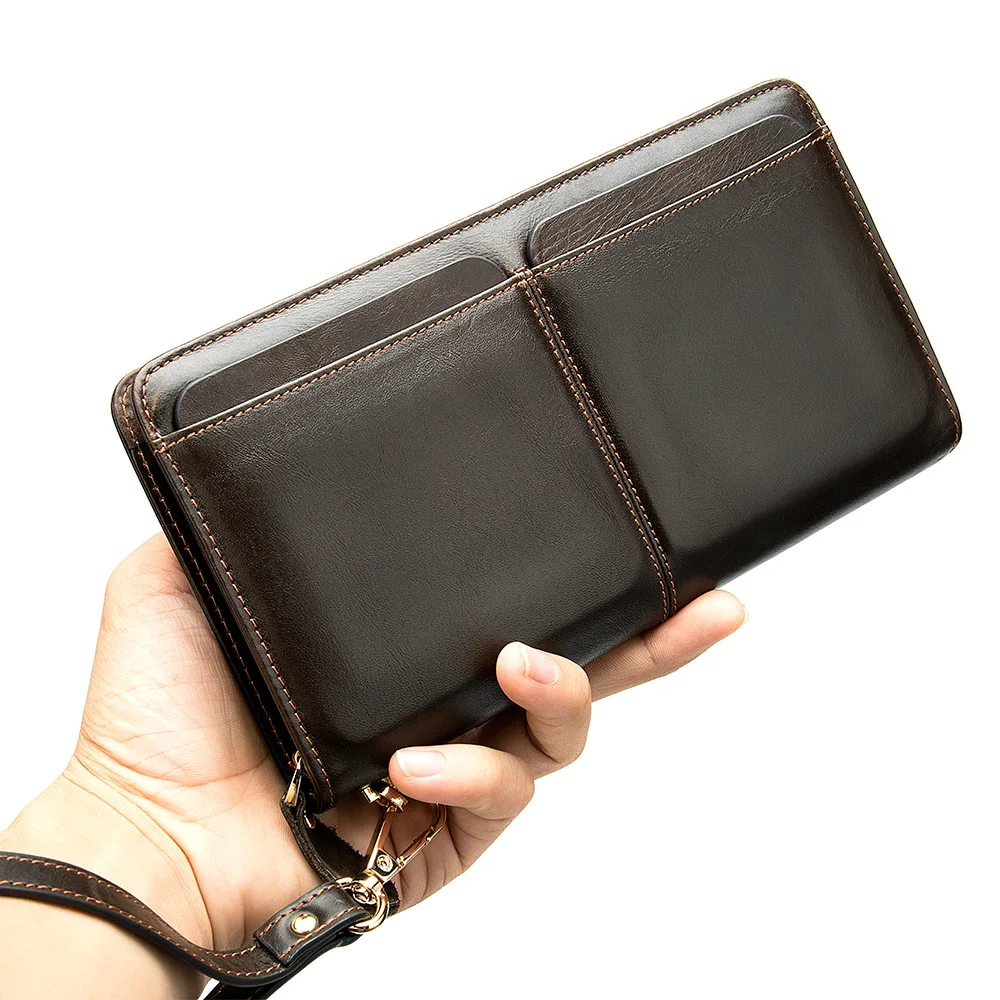 

New Men Business Double Pocket Men's Wallets Long Money Clip Multi Card Leather Holding Bag Hand Grab Purses