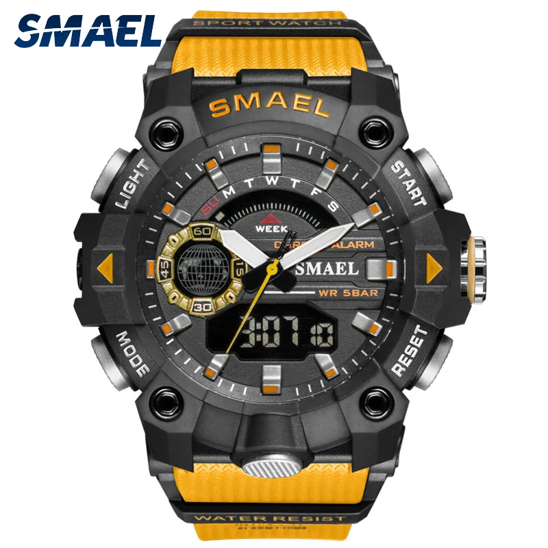 

SMAEL Fashion Men's Sport Watches Shock Resistant 50M Waterproof Wristwatch LED Alarm Stopwatch Clock Military Watches Men 8040