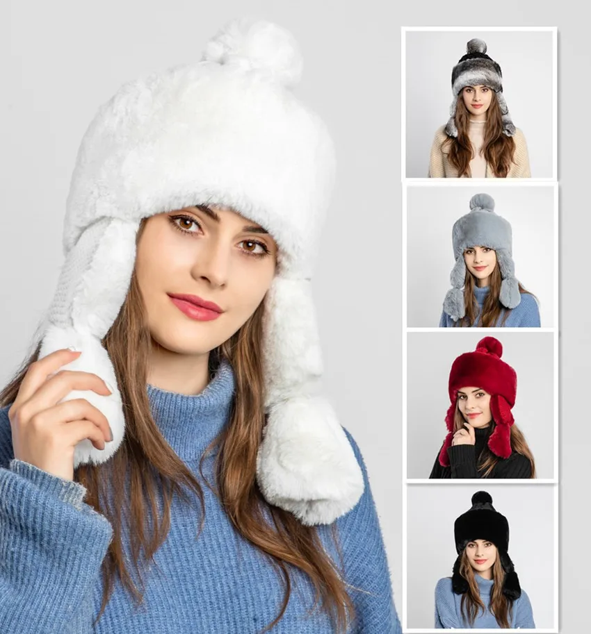 Winter women's hat adult rabbit hair 