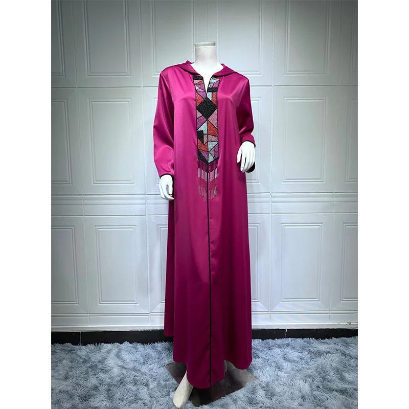 Abayas for Women Middle Eastern Muslim Hooded Colorful Beading Jalabia National Saudi Dubai Women Dress Robe Femme Musulmane