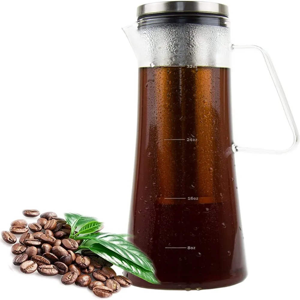 

Cold Brew Coffee Maker Coffee &Tea Pitcher, Tea Infuser, 1.0L / 34oz Glass Carafe, BPA Free, Odor & Stain Free, Ergonomic Spout