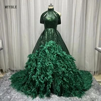 2022 real photo gorgeous green evening dresses feathers celebrity dresses for women arabic prom dresses vestidos de fiesta