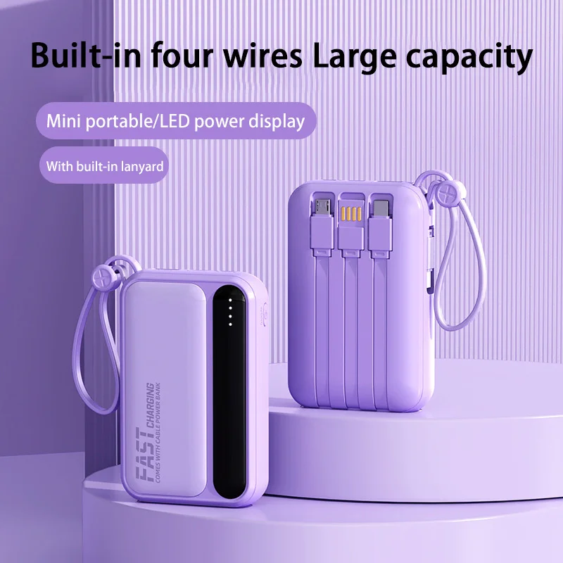 Фото Oneplus 50000 мАч Power Bank 4 в 1, встроенные кабели, интеллектуальный цифровой дисплей, портативный аккумулятор для IPhone, Samsung, Xiaomi №3