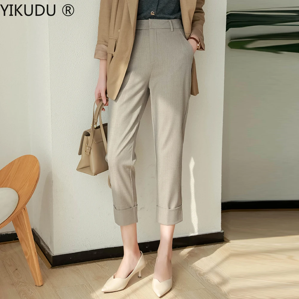 

Woman Casual Business Cropped Formal Office Solid Color Autumn Spring Trousers High Quailty Women's Clothes