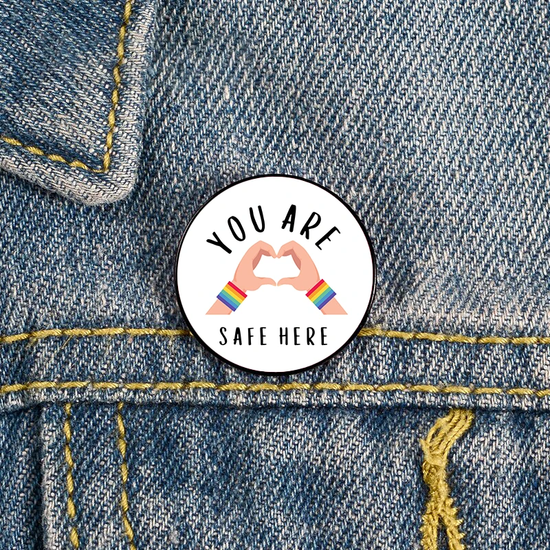 

Fashion You Are Safe Here Printed Pin Custom Funny vintage Brooches Shirt Lapel Bag Badge Cartoon pins for Lover Girl Friends