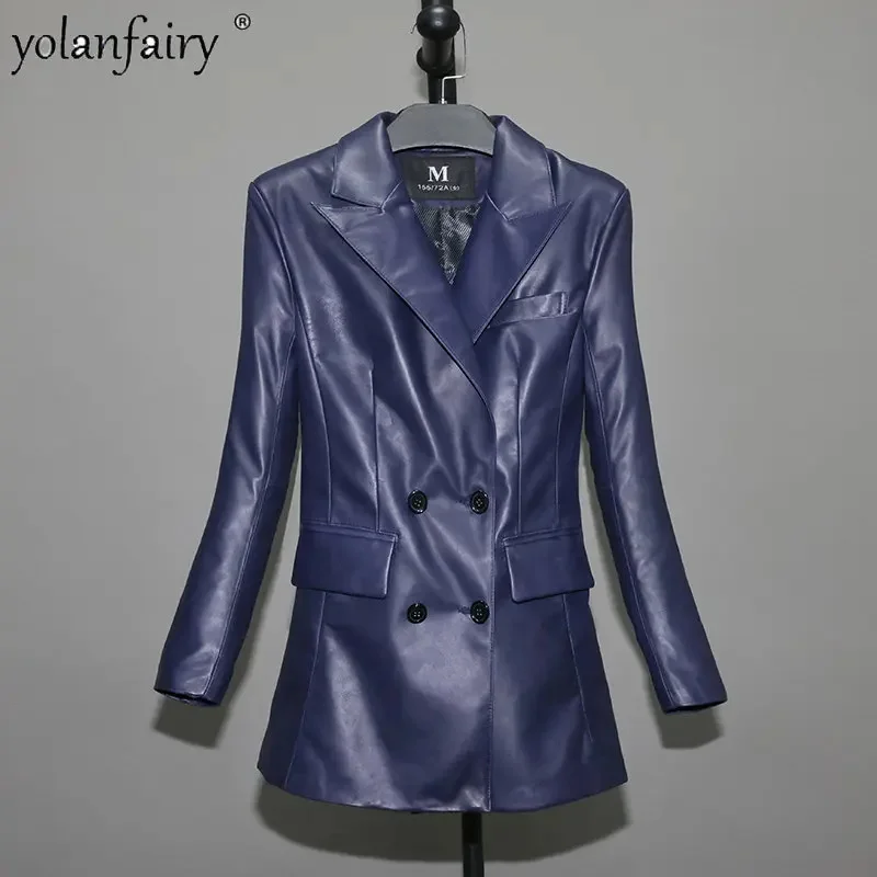 

Женский пиджак из натуральной овечьей кожи, повседневный облегающий пиджак средней длины из мягкой натуральной овечьей кожи