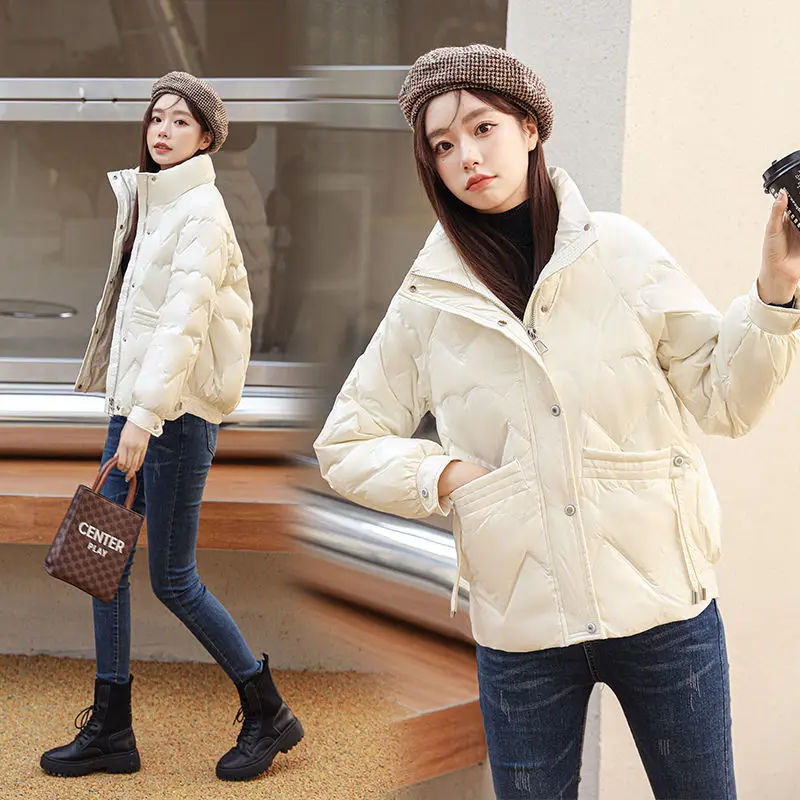 

Женский пуховик с воротником-стойкой, ульсветильник однобортный пуховик на белом утином пуху, ветрозащитная парка, T751, Осень-зима 2022