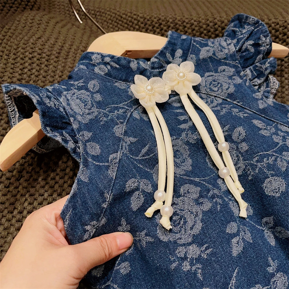 Детское жаккардовое платье с цветочным принтом для девочек лето 2021 китайское