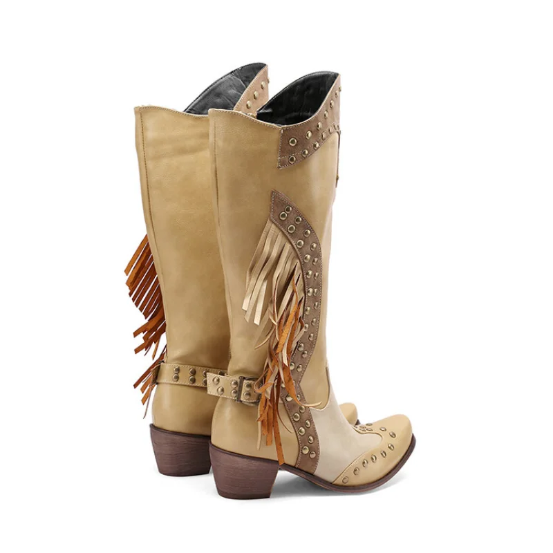 2023 Western Cowboy Boots with Square Heels and Large Size Pointed Head 01687