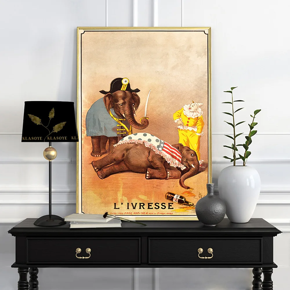 

Винтажный постер на стену со спиртовым ликером, коктейлем, цирковым слоном, Художественная печать, картина для бара, паба, клуба, Декор, Картина на холсте
