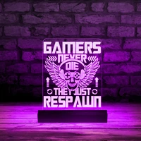 gamers never die funny gaming quote table led lighte ddisplay sign for game room decor gaming slogan led edge lit acrylic board
