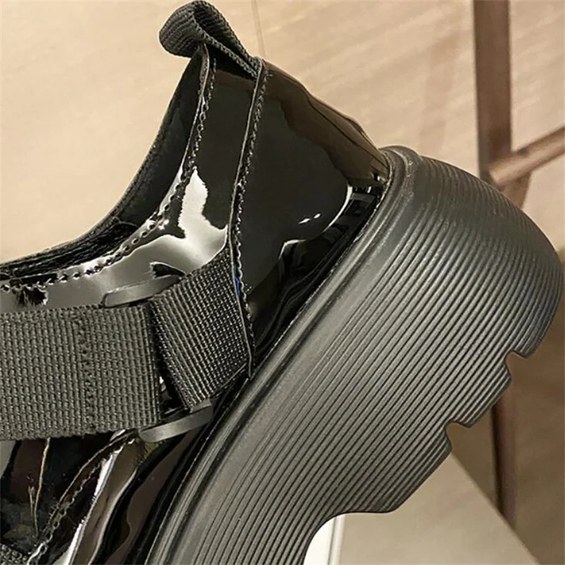 Japanese Cross Patent Leather Round Toe Platform Loafers Slip on Flats Ladies Casual Shoes Women's Original Design Oxfords