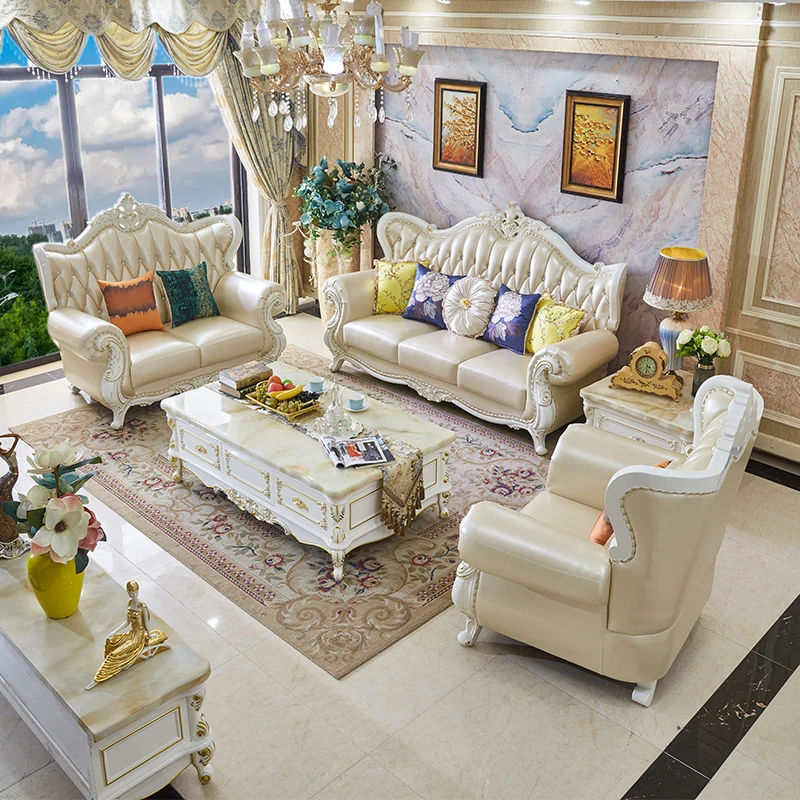 

123 living room sectional sofa European leather sofa solid wood carved luxury small apartment The whole house furniture matching