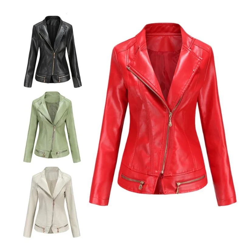 

Модная женская уличная одежда, демисезонная куртка из искусственной кожи, Женские приталенные мотоциклетные куртки, женские пальто большого размера из искусственной кожи