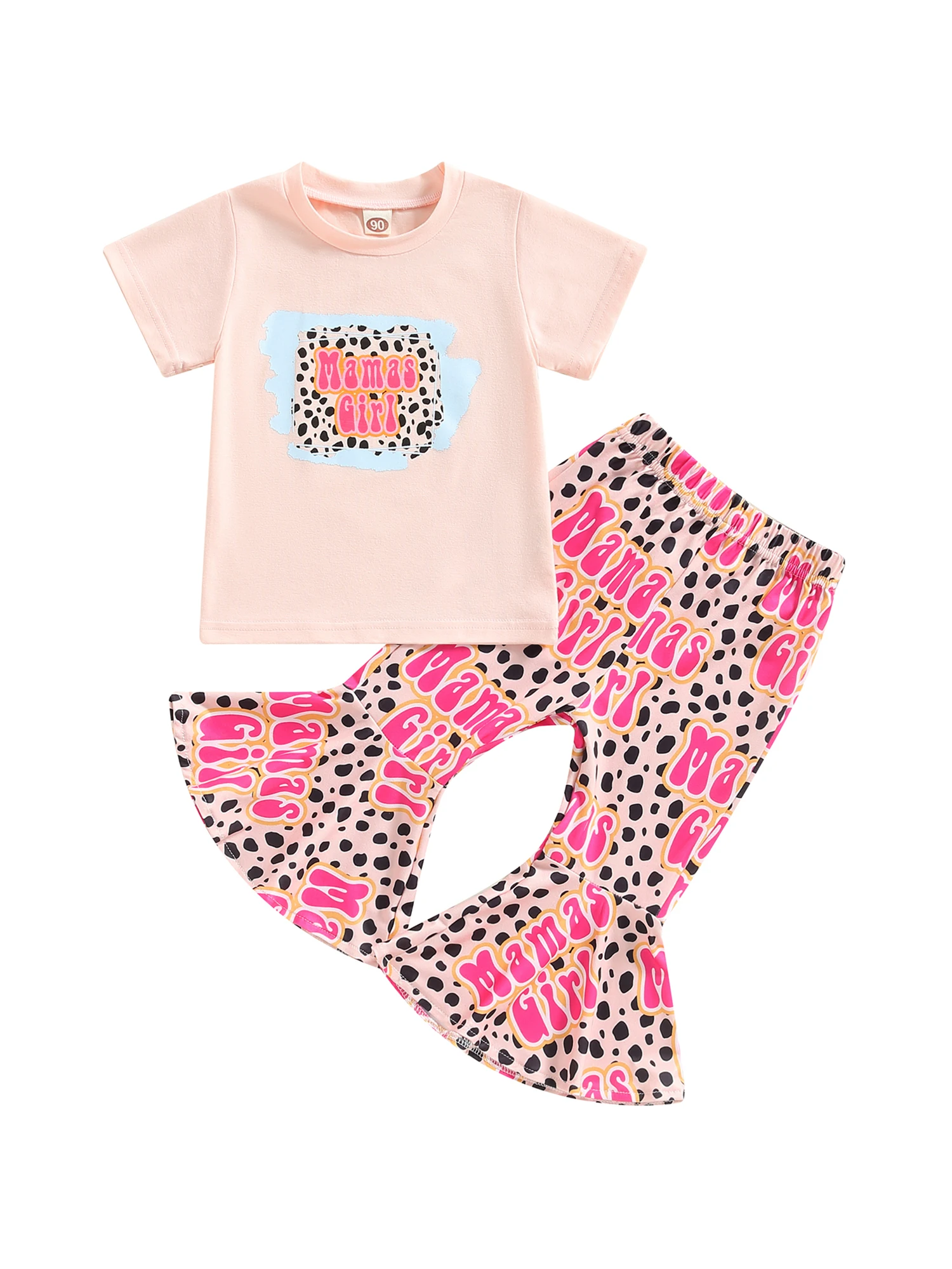 

Детская летняя футболка с коротким рукавом и широкие брюки с буквенным принтом