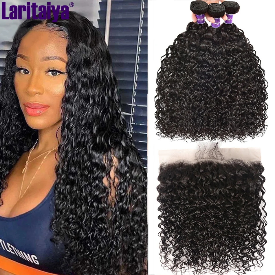 Water Wave Bundles With Frontal Brazilian Hair Bundles Human Hair Extension 2/3 Human Hair Bundles With Closure Remy Hair