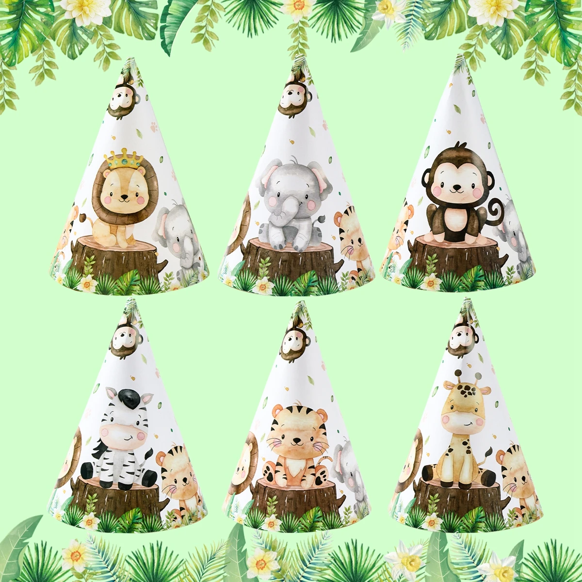 Бумажные шляпы в стиле джунглей с животными