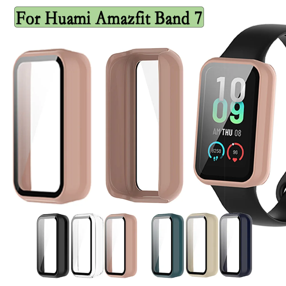 

For Huami Amazfit Band 7 Protective Case + Screen Protector Film 2-in-1 Watch Protection Cover With Tempered Glass