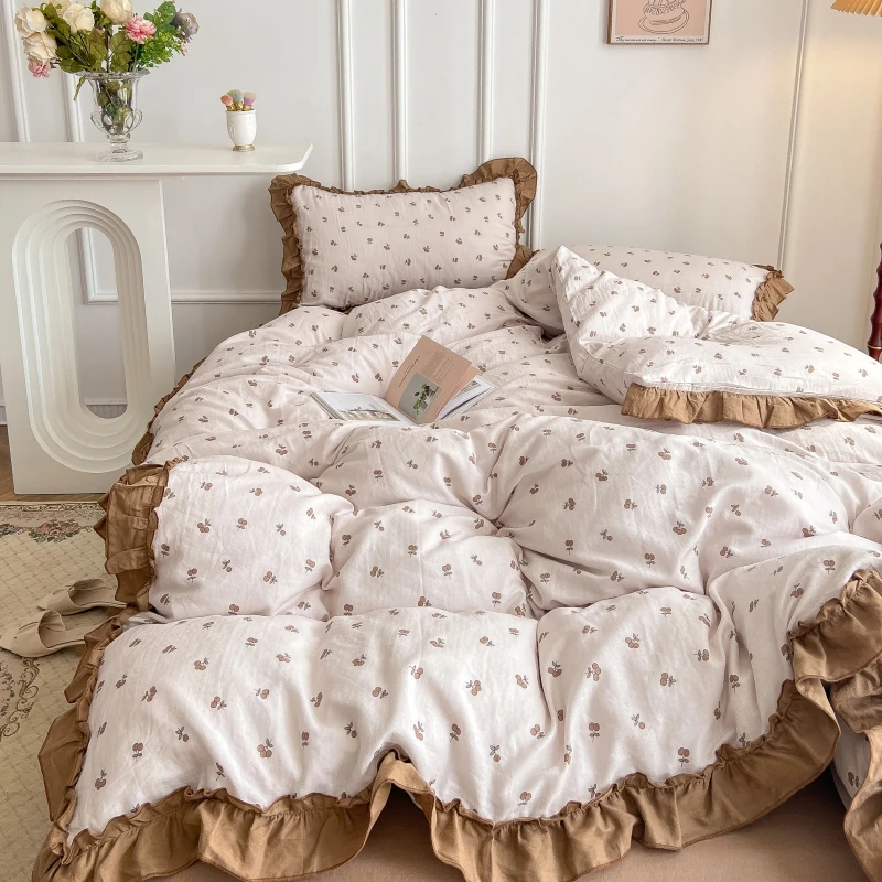 

Комплект постельного белья из хлопка с изображением листьев лотоса