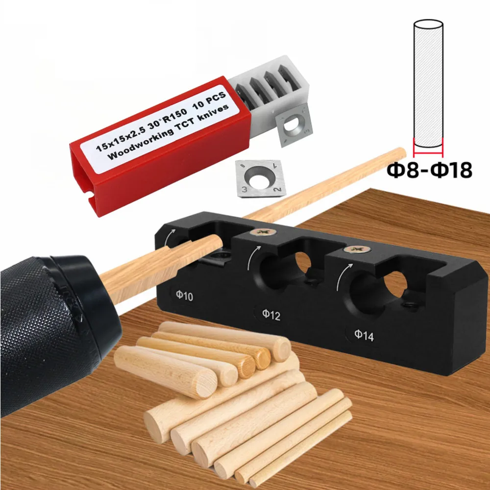 

Electric Auxiliary Tool Woodworking Milling Blades Carbide Dowel Rod Tool 8mm-18mm Round Maker With Drill Dowel Jig