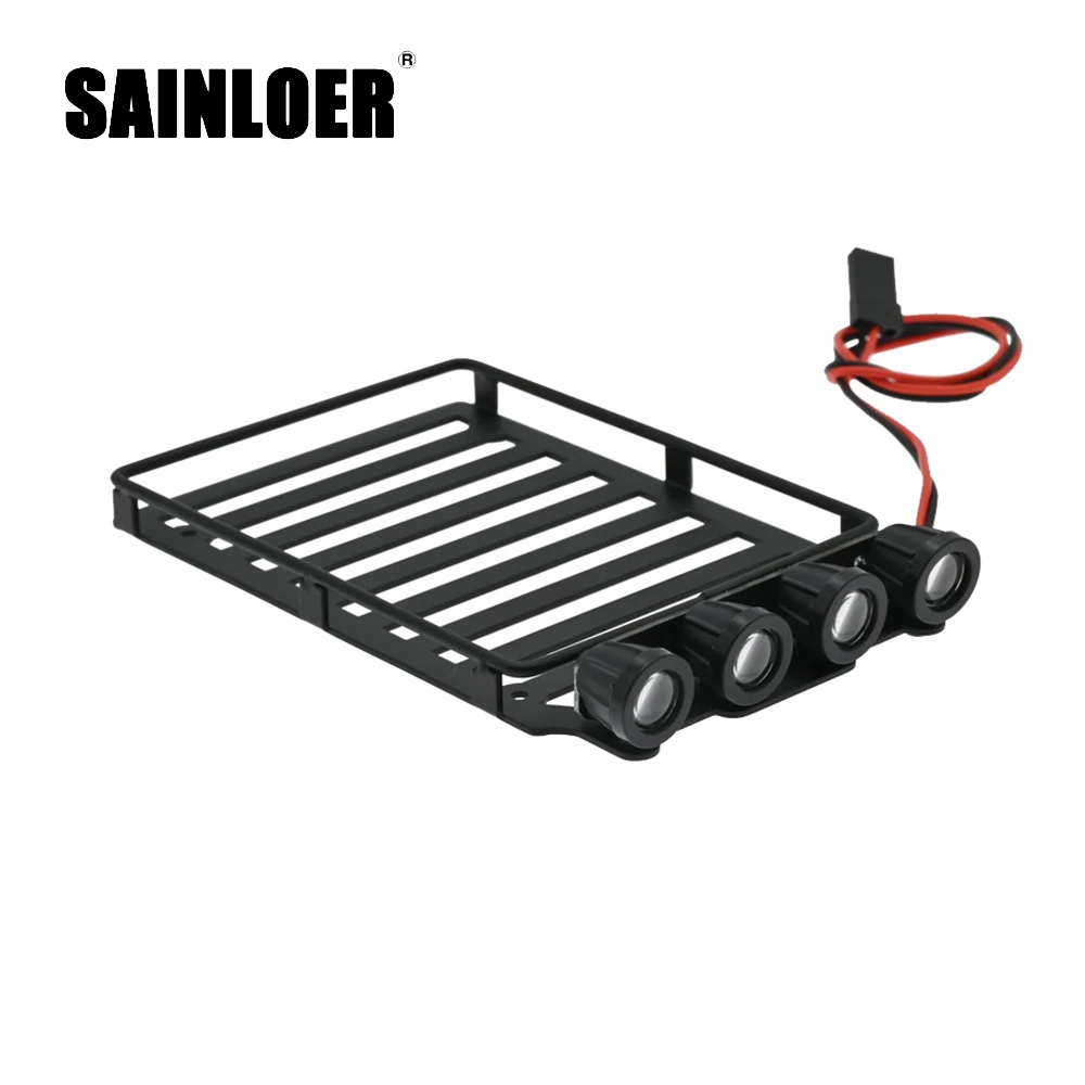

SAINLOER RC Car metal luggage rack non-destructive modified roof spotlights for SCX24 Jeep climbing car luggage rack with lights