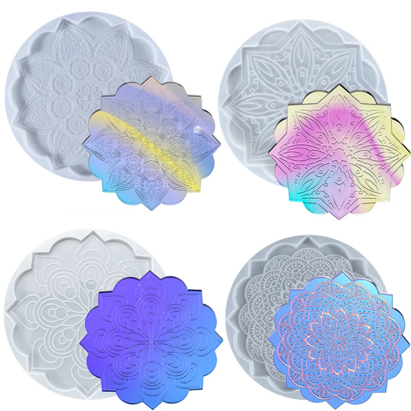 

DIY Mandala Round Resin Mold Hollow Coaster Epoxy Resin Flower Plate Coaster Pouring Silicone Mold DIY Crafts Decoration Making