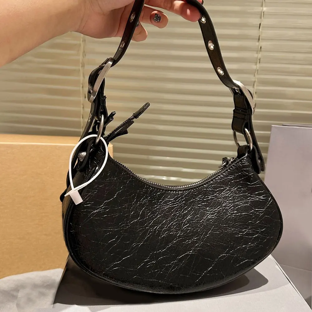 

Genuine Leather y2k Brand New Black Pink Gothic White Fashion Crossbody Shoulder Bags Purse Women Underarm Bags Silver
