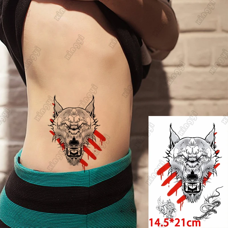 

Водостойкая Временная тату-наклейка, красная голова волка, змея, тату, тигр, Лев, часы, боди-арт, временные татуировки на руку для женщин, мужч...