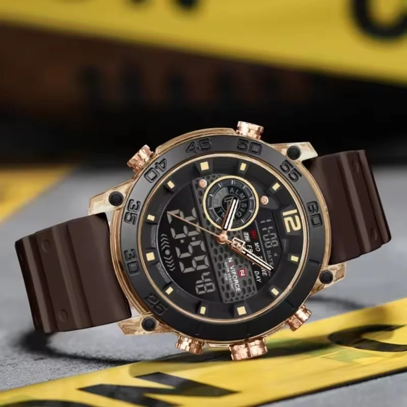 Фото NAVIFORCE 6104 модные электронные кварцевые часы мужские водонепроницаемые часы с календарем ночник спортивные уличные цифровые часы для отдыха reloj №3