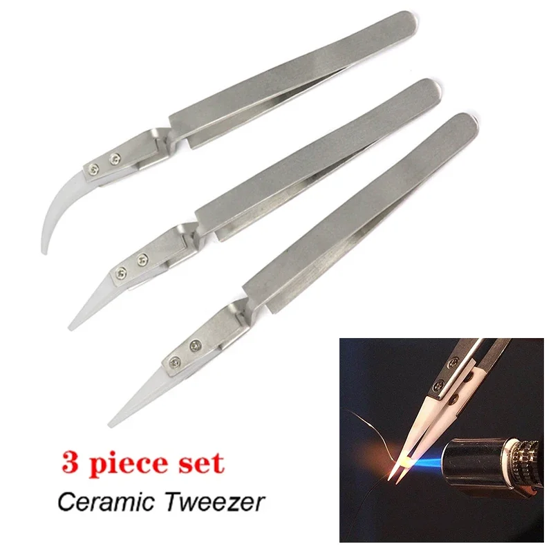 

3Pack Ceramic Straight Tip Electronic Soldering Tweezers, Anti-Static Reverse Acid Resistant Precision Chuck Ceramic Tweezers