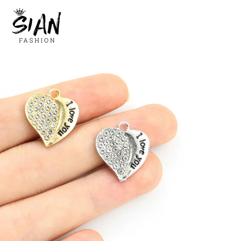 

10pcs Exquisite Crystal I Love You Heart Charms Cute Drip Oil Pendants DIY Alloy Accessory Fit Necklace Bracelet Jewelry Making