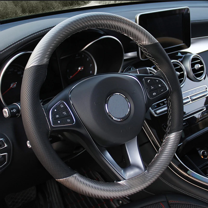 

Car Steering Wheel Cover Steering Covers Suitable Super Fiber Carbon Fiber Wear-Resistant Car Accessories