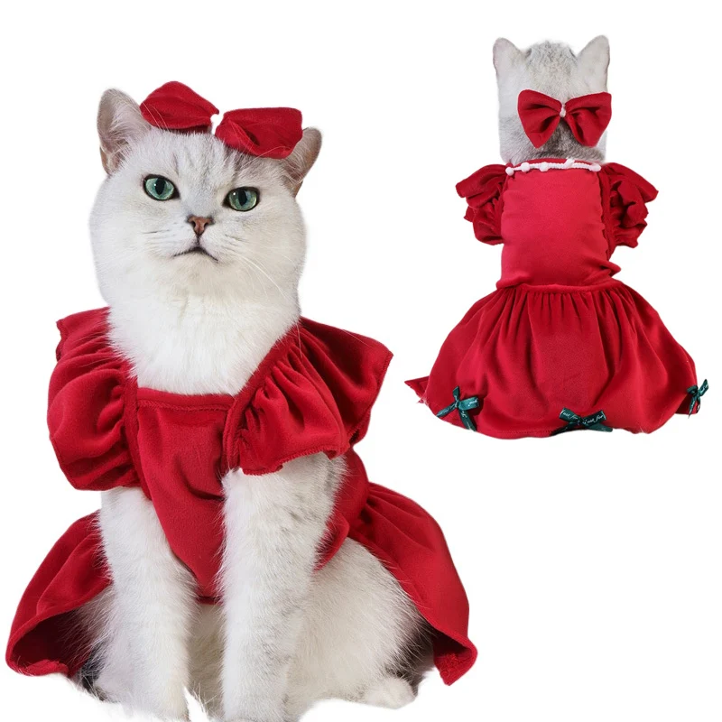 Рождественское платье из тюля для собак бархатная зимняя одежда новый год костюм