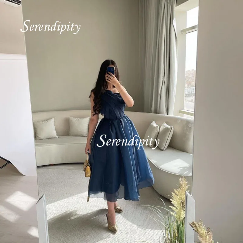 

Serendipity Simple One-Shoulder Sleeveless Tulle Evening Dress 2023 A-Line Tea-Length Prom Gown Saudi Arabia Woman Formal Attire