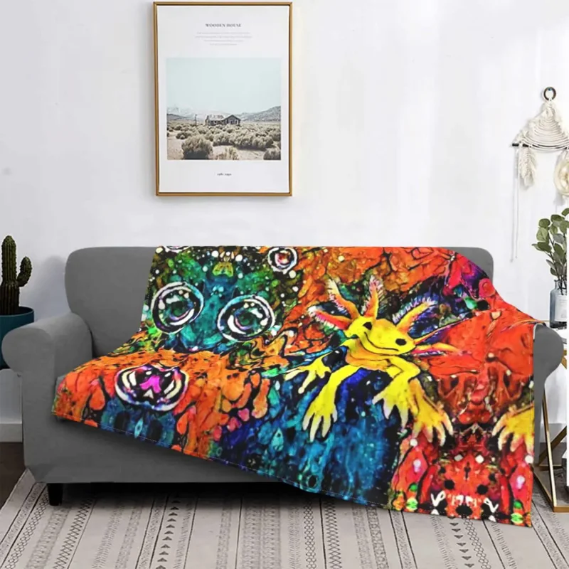

Теплое Флисовое одеяло Axolotl, мягкое фланелевое одеяло с расслабляющим рисунком животного, для улицы, для дивана, кровати, Осенние одеяла