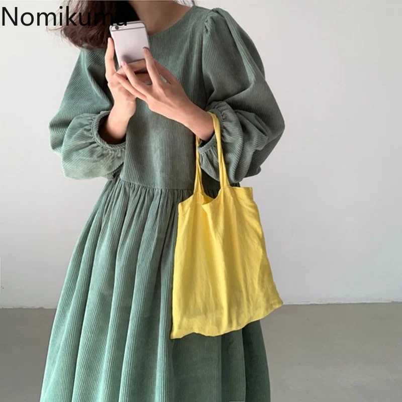 Nomikuma корейское шикарное вельветовое женское платье с О-образным вырезом длинным