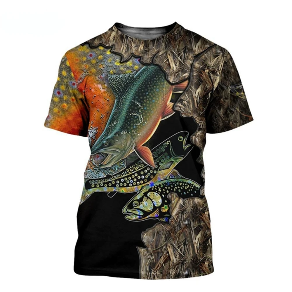 

Men's 3D Fishing Print T-shirt Outdoor Short Sleeve Shirt Oversized Casual Pullover Male Fashion Streetwear Mens Clothing 6XL