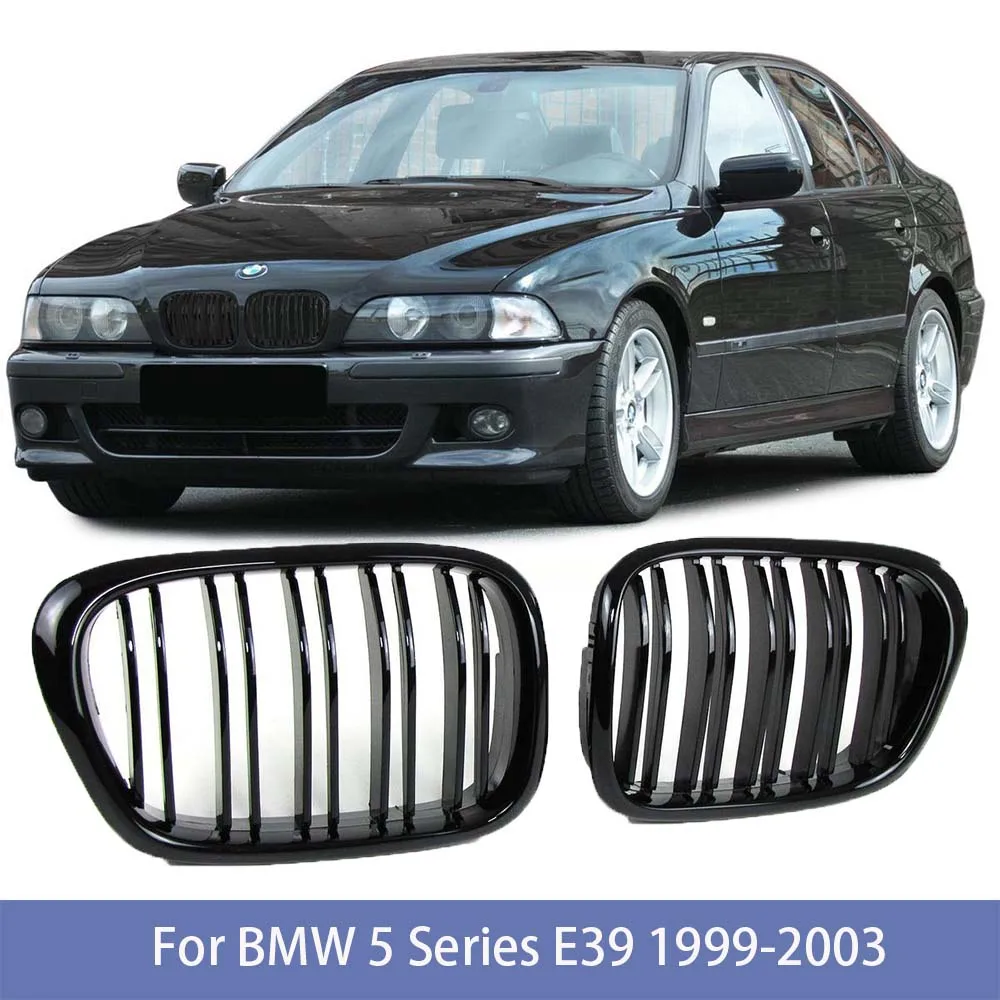 

Car Gloss Matte Black Front Kidney Grille Double Slat Line Grill for BMW E39 1999-2004 5 Series 525i 528i 530i 540i M5 4-Door