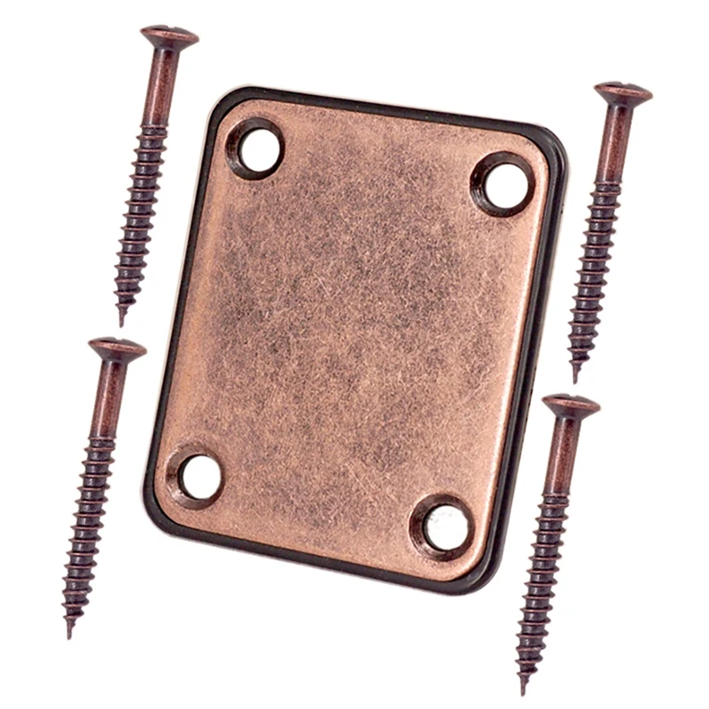 

4-Hole Red Copper Bending Electric Guitar Bass Neck Connecting Plate For ST Handle Strength Plate With 4 Screws