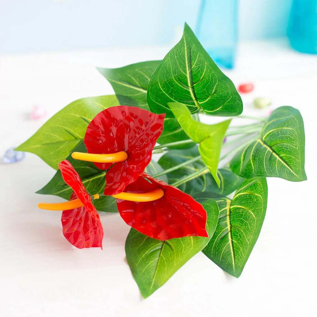 

12-head Anthurium Fake Flower Office Floral Decor Wear-resistant Emulational Plant Handheld Man-carried Living Room