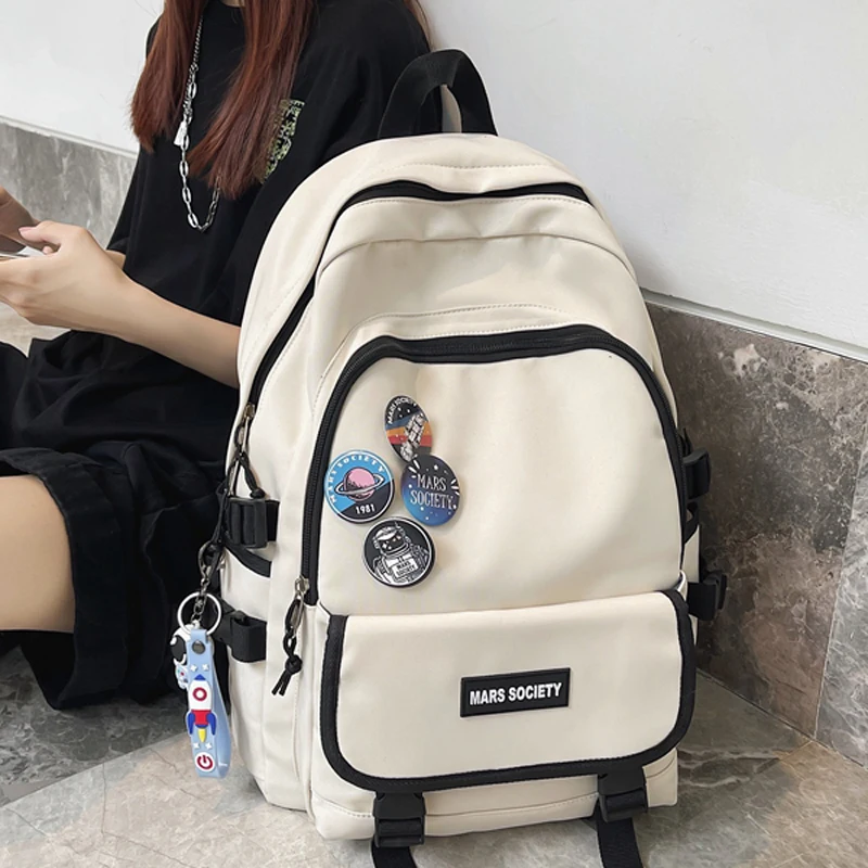 

Trendy Women Cute Backpack Nylon Female Harajuku School Bag College Book Lady Badge Backpack Kawaii Fashion Girl Bag Student New