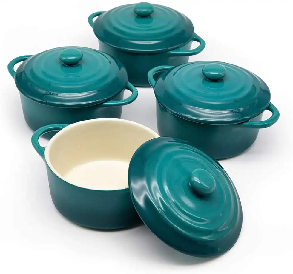 

4-Pc Mini Cocotte Casserole Dish with Lid Stoneware Kitchen Set, Crimson Red