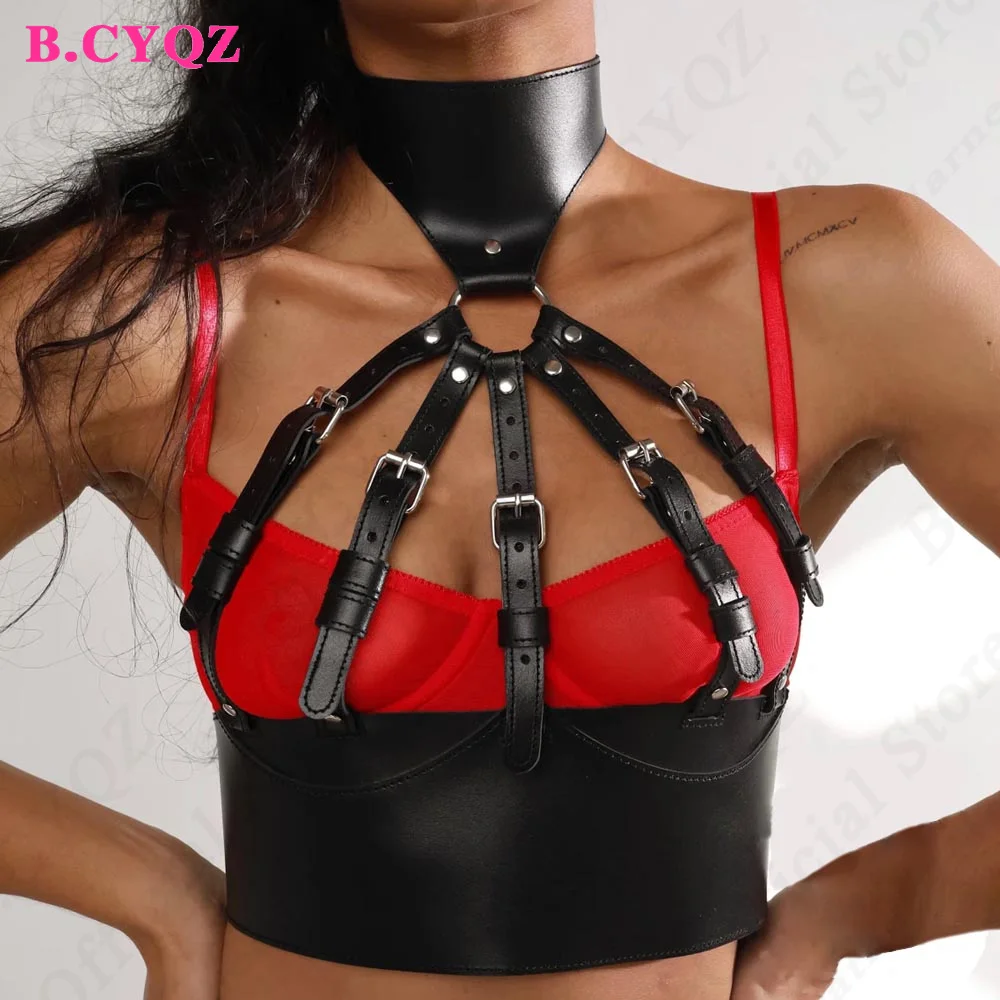 

B.CYQZ Сексуальная Женская портупея для тела кожаный нагрудный Бюстгальтер Клетка в стиле панк подтяжки ремень сексуальное бондажное белье одежда 2023