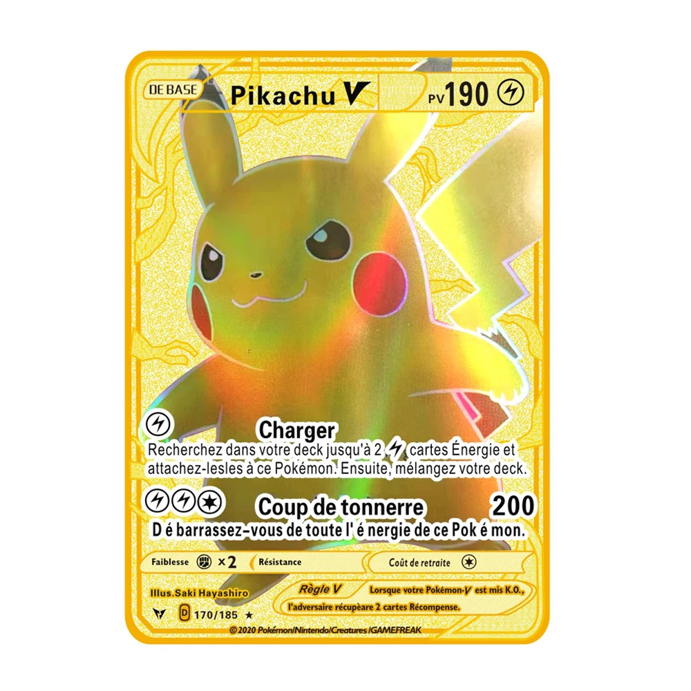 

Металлическая Золотая карта Pokemon, французская фотоэлектрическая блестящая золотая редкая карта, Детская Подарочная Коллекция игрушек Gameboy