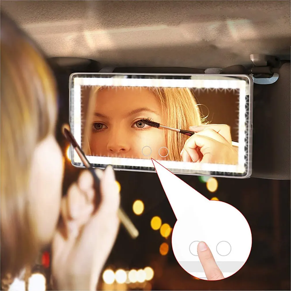 

Car Vanity Mirror Rechargeable Pratical With 3 Light Modes 60 LEDs Touch Screen Trucks SUV Makeup Mirror Car Interior