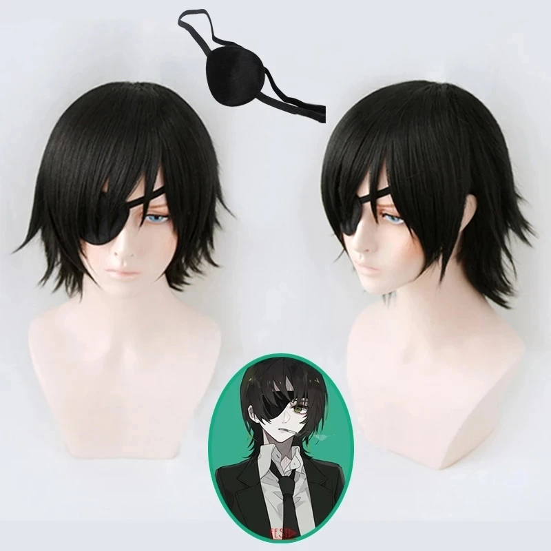 

Himeno Cosplay Wig Chainsaw Man Black Short Fluffy Layered Heat Resistant Synthetic Hair Anime Cosplay Wigs + WigCap + Eye Patch